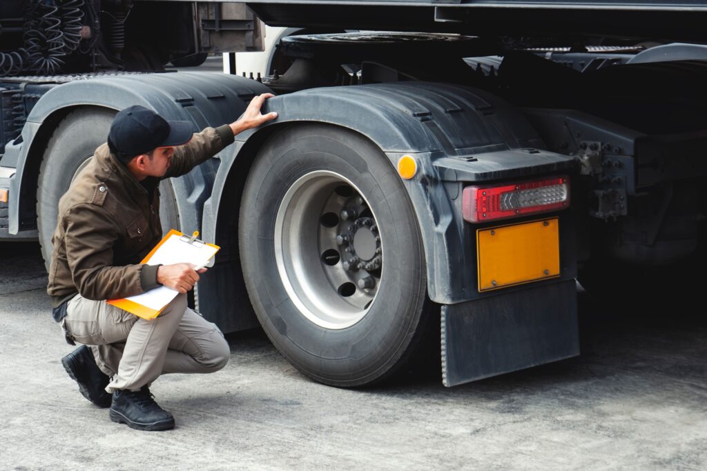 inspecting truck tires